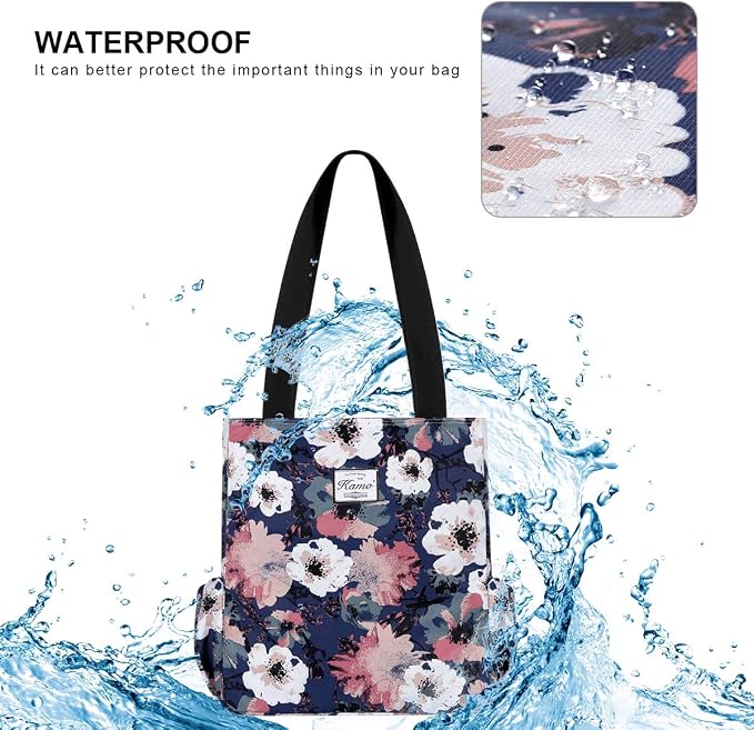 KAMO Floral Tote Bag - Waterproof Lightweight Handbags Travel Shoulder Bag for Hiking Yoga Gym Swimming Travel Beach