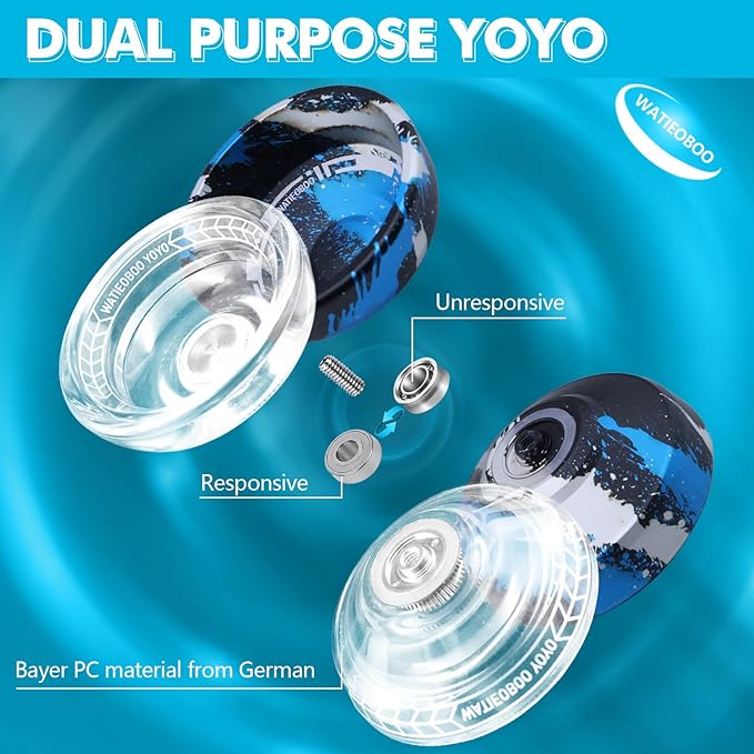 WATIEOBOO yoyo 2-Piece Set - P02 Crystal yo-yo and M18 Black Blue Silver Camouflage Yo-yo, Suitable for Beginners and Professional Yoyo Stunt Players, Adult Yo-Yo and Beginner Yo-Yo