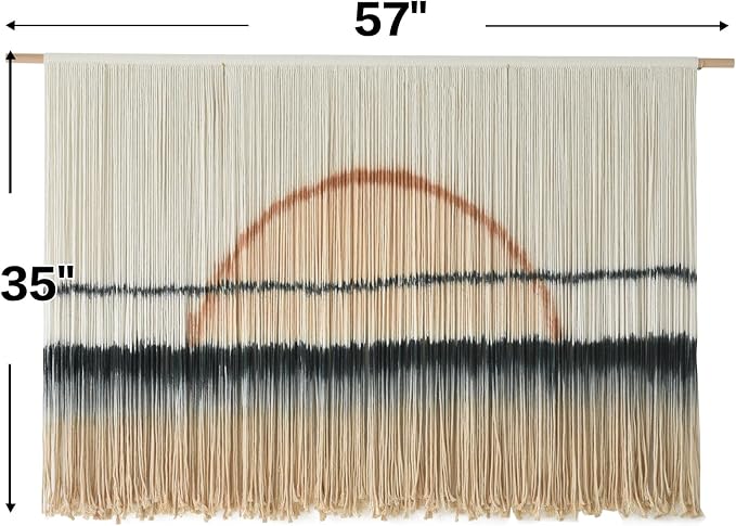 Jakalin Macrame Wall Hanging Sunset Dip Dye Boho Tapestry Handmade 57"x35" | Handmade Cotton Rope Boho Wall Decor for Living Room, Bedroom, Nursery, Large Macrame Banner for Wedding Backdrop