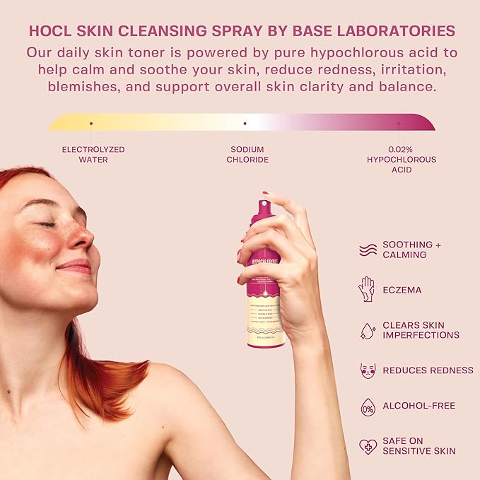 BASE LABORATORIES Hypochlorous Acid Spray for Face & Skin | 8 oz | Facial Daily Skin Repair Solution for Sensitive Skin, Redness, Irritations, Eczema, Acne. Hypochlrous HOCL Molecule Spray