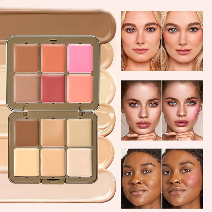12 Colors Blush Palette, Colour Correcting Concealer Foundation Palette, 10 Makeup Brush Set, Highlighter Bronzer Contour Concealer Cream Matte Long Lasting Brightening Face Cosmetics