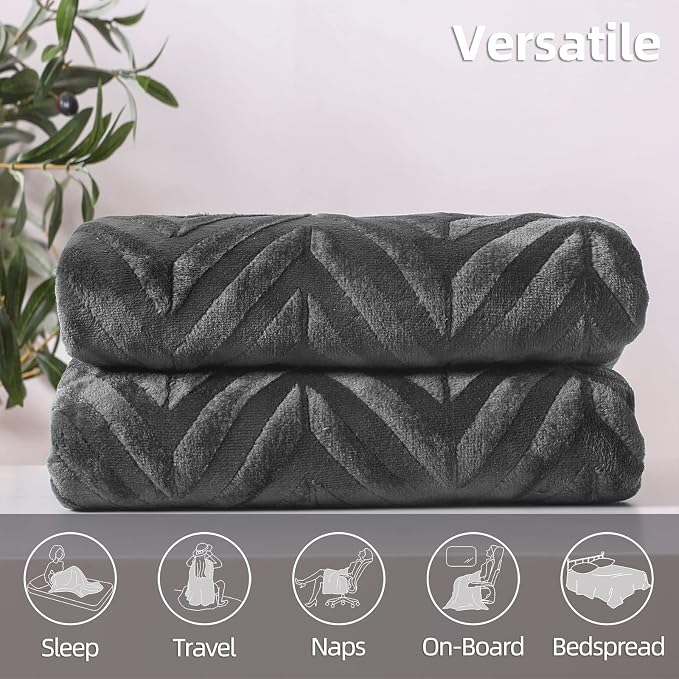 Whale Flotilla Flannel Fleece Fall Bed Blanket King Size, Dark Grey | Lightweight Breathable Soft Bedspread, Plush Fluffy Coverlet Chevron Design Decorative Blanket for Home Life, 90x104 Inch
