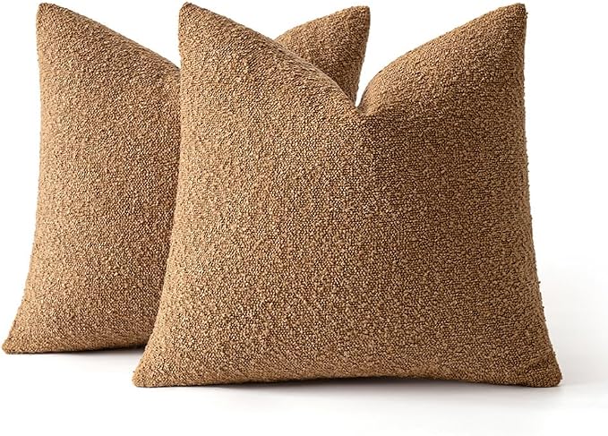 MIULEE 24x24 Decorative Euro Sham Boucle Couch Pillow Covers Tobacco | Set of 2 Textured Neutral Fall Autumn Throw Pillow Covers, Accent Solid Pillowcases, Sofa Living Room Home Decor