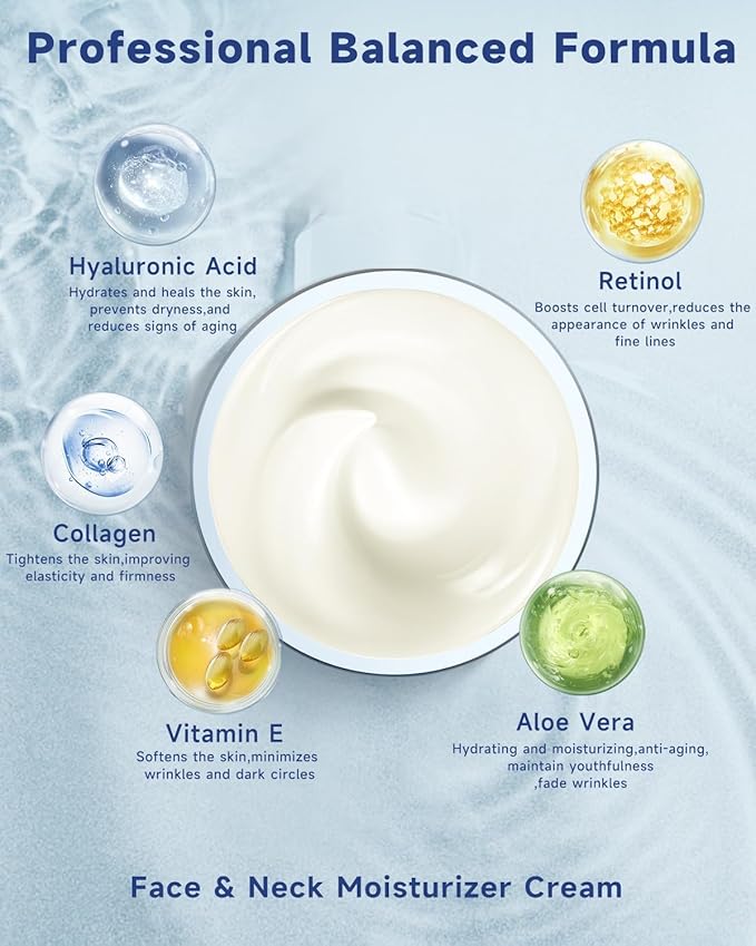 Retinol Cream for Face, Collagen Neck Creams for Tightening and Firming, Anti Aging Day & Night Facial Moisturizer for Women & Men, Instant Face Lift Wrinkle Cream 1.7 fl. oz with Forehead Patches