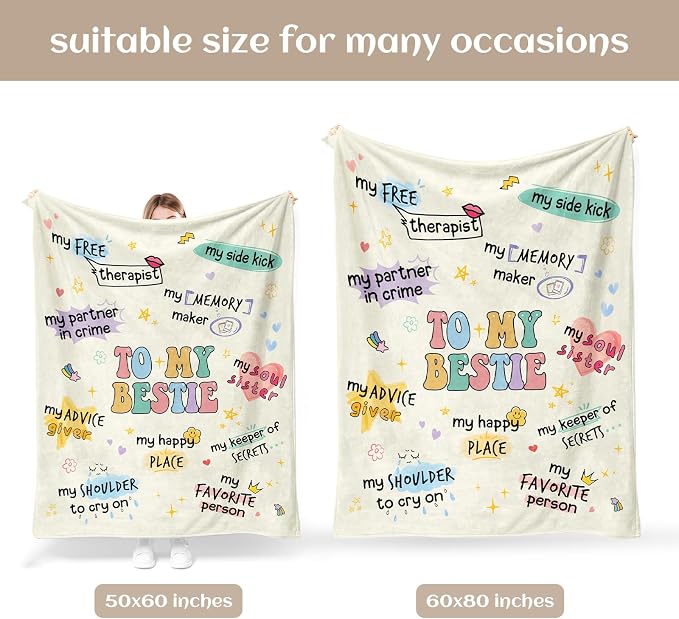 Best Friend Birthday Gifts for Women, Bestie Gift for Women, Best Friends Blanket, Friendship Gifts for Woman, Bestie Birthday Gift for Woman, Yellow Throw Blanket 80”x60” Inches