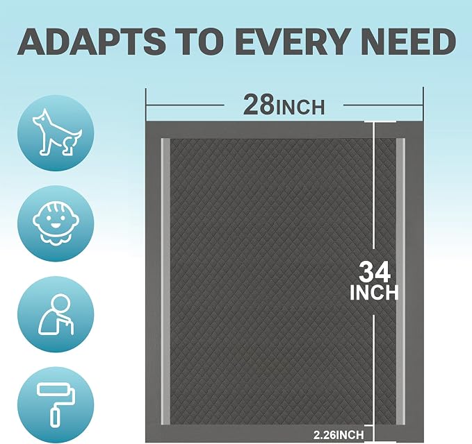 CLEAN SPACES Charcoal Puppy Pads 28"x34" 50 Count, Soft, 6-Layer, Absorbent | X- Large Disposable Pee Pads for Dogs / Wee Wee Pads / Potty Training Pads, Underpads with Activated Carbon to Eliminate Odor