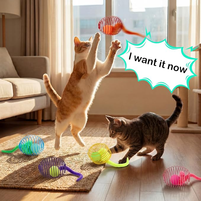 Jecery 5 Pcs Cat Toys Spring,Caterpillar Bouncy Ball,Multicolor