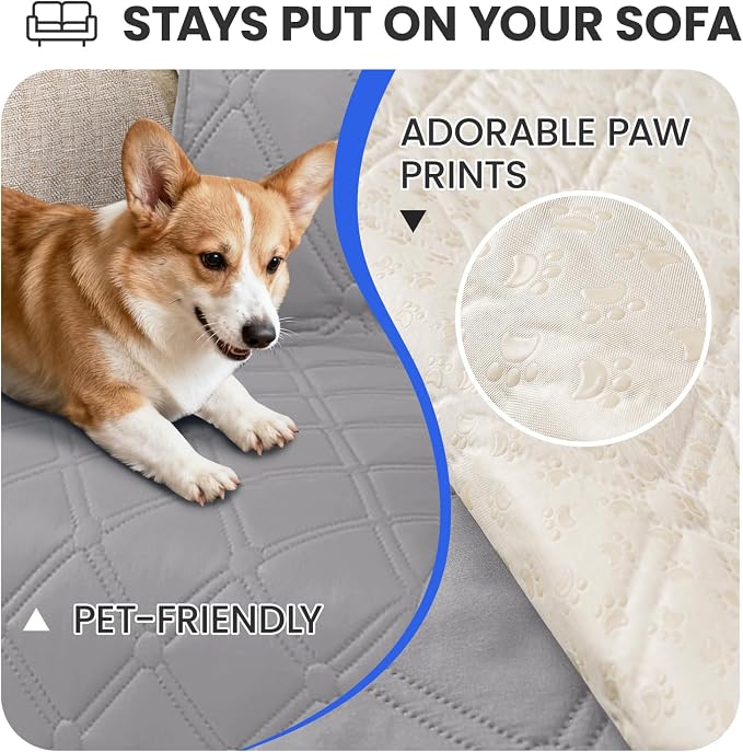 Waterproof Dog Blanket, Non-Slip Soft Pet Bed Cover, Couch Cover for Dogs Washable, Protects Sofa, Furniture, Crate, Car, Tear Resistant Leakproof Pet Blanket (52x82 Inch, Light Grey)