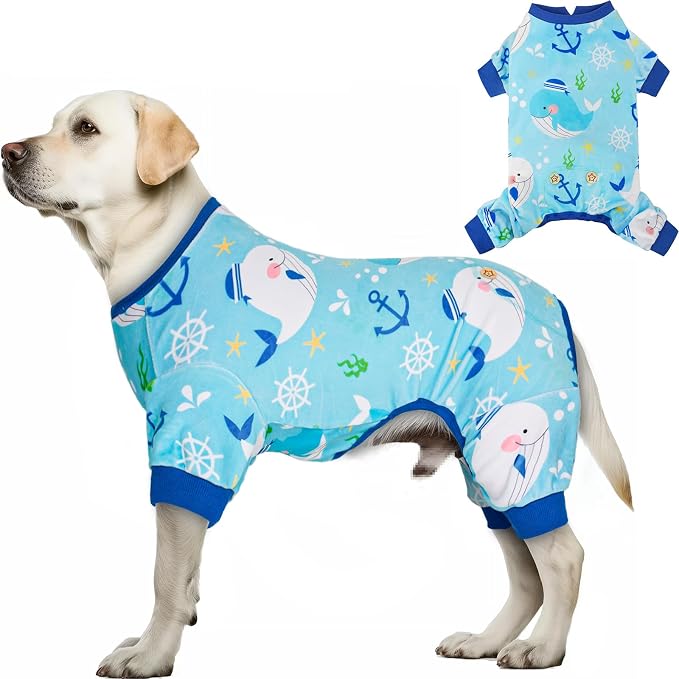 KYEESE Velvet Dog Pajamas for Medium Large Dogs Soft Onesie, Whale | 4-Way Stretch, Lightweight & Breathable, Reduces Shedding, Gentle on Sensitive Skin, Recovery Support, Easy Potty Breaks