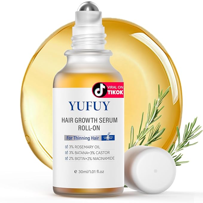 Hair Growth Serum Roll On 30ML, With 3% Batana Castor 2% Biotin Niacinamide 3% Rosemary Oil for Hair Growth No-Rinse, Fast-Absorbing Scalp Serum For Thinning Hair for Men & Women -1.0 Fl OZ