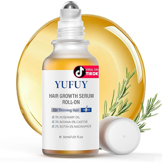 Hair Growth Serum Roll On 30ML, With 3% Batana Castor 2% Biotin Niacinamide 3% Rosemary Oil for Hair Growth No-Rinse, Fast-Absorbing Scalp Serum For Thinning Hair for Men & Women -1.0 Fl OZ