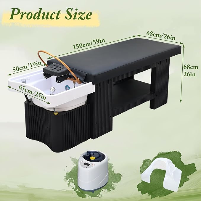 Professional Head Spa Equipment, Japanese Head Spa Bed, Shampoo Massage Bed, Massage Table with Water Circulation System, for Spa Beauty Salon Barber (C)
