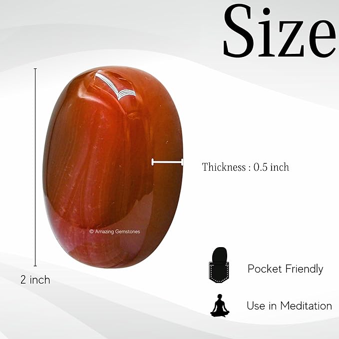 Amazing Gemstone Red Onyx Crystals and Healing Stones - Large Palm Stone Crystals Piedra - Crystal for Good Luck, Balanced Positive Energy, Meditation - Unique Stocking Stuffers, Gifts for Women, Men