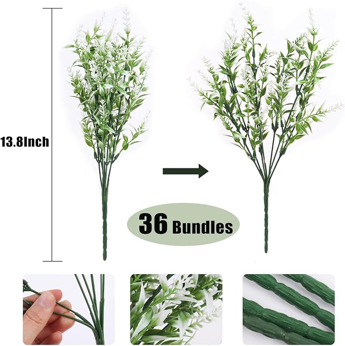 RECUTMS Artificial White Flower for Outdoor,Artificial Plants UV Resistant | 36 Packs Fake Flowers Greenery Faux Plants Outdoor for Decoration Faux Flowers for Outside Planters Hanging Home Garden Decor