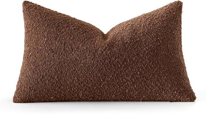 MIULEE Textured Boucle Lumbar Pillow Cover for Bed 12x20 Chestnut Brown | Pack of 1 Textured Neutral Fall Autumn Couch Throw Pillow Cover, Accent Solid Pillowcase, Sofa Living Room Home Decor