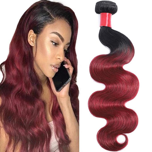 Ombre Human Hair Bundles Brazilian 1b/99j Two Tone Ombre Body Wave Human Hair One Bundle 24inch 100% Unprocessed Virgin Hair Bundles Weaves for Women