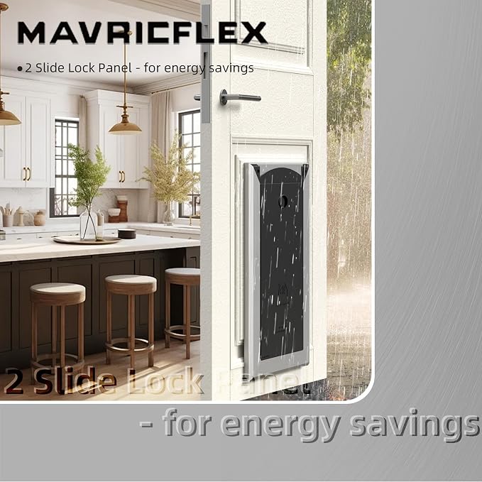 MAVRICFLEX Heavy Duty Dog Door for X-Large Dogs Up to 220LBS, Aluminum Frame Dog Door with Double Sliding Panel and 2 Soft Flaps, Easy to Install, Extra-Large, White