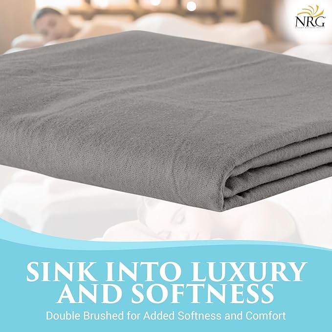 Deluxe Flannel Flat Massage Table Sheets by NRG - 100% Cotton Flannel Massage Linens - 160 GSM, 200 Thread Count - Soft Double Brushed Cotton - Oversized for Better Coverage - 63" x 100" - Color Stone