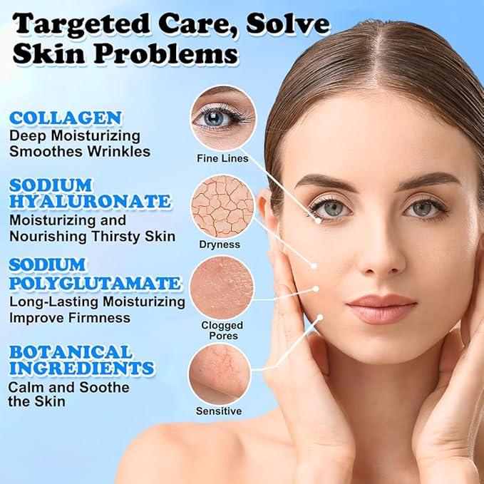 Collagen Face Mask with Hyaluronic Acid, Vitamin E Oil for Skin Care Hydrating, Moisturizing, Brightening & Anti Aging Face Masks Skincare for Oil, Dry, Acne, Sensitive All Skin Types 25PCS