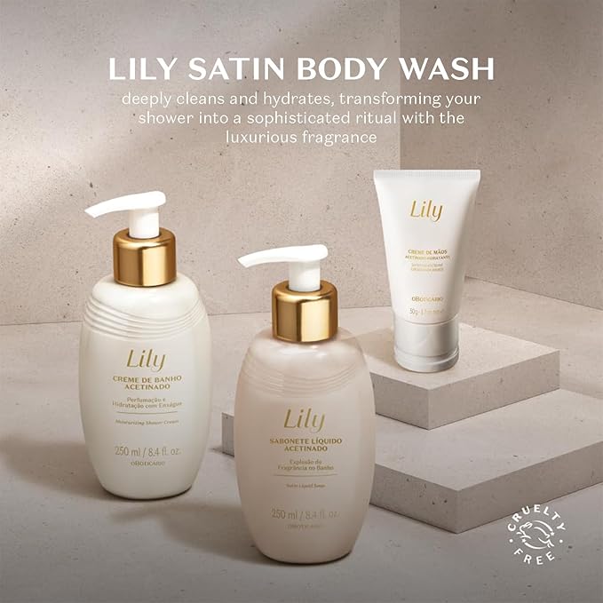 O Boticário Lily Satin Body Wash, Sophisticated Bath & Shower Gel Soap for Luxurious Soft Skin, Lily Fragrance Scented, 8.4 Ounce (250ml)