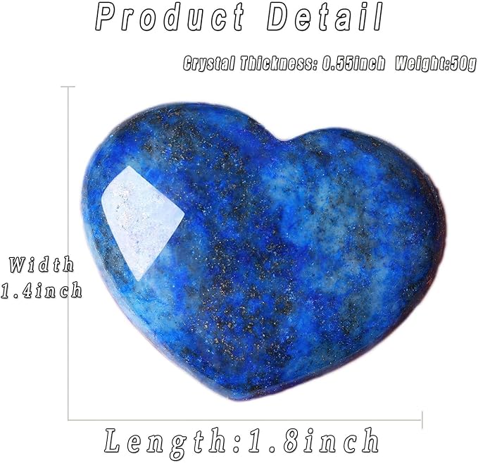MAIBAOTA 45 mm Lapis Lazuli Stone Large Heart Stone Healing Crystals Natural Crystal Heart Reiki Gemstone Polished Heart Shaped Rocks Meditation Mothers Day Crystal Gifts for Mom Her