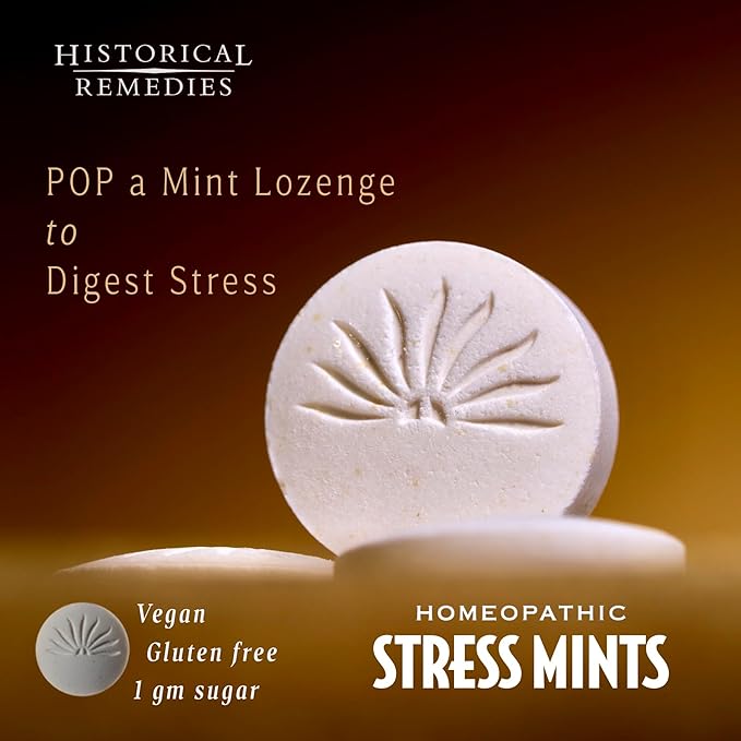 Stress Mints (12 Pack) | Homeopathic Lozenges to Aid Stress & Digestion, Organic Peppermint Flavor, Vegan & Gluten-Free, Non-Habit Forming