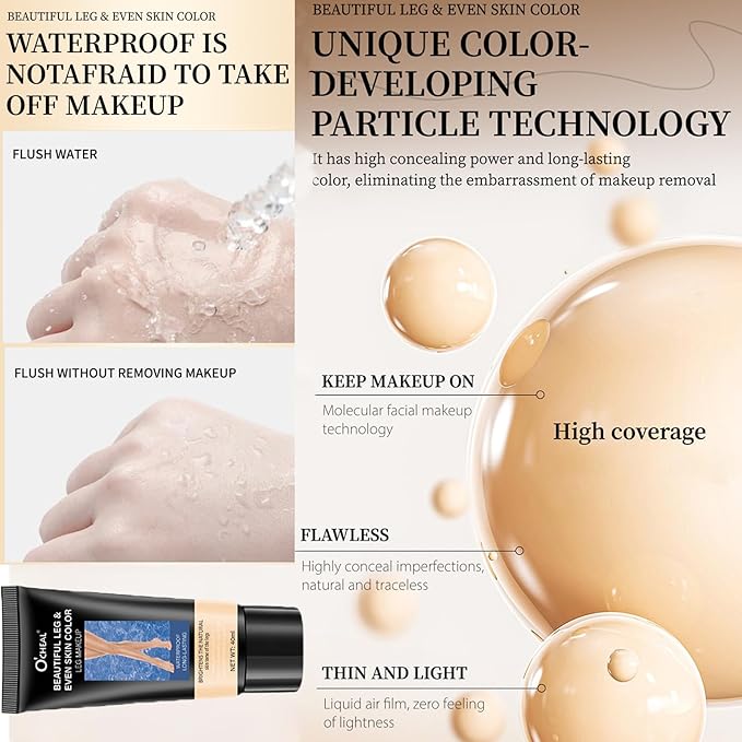 Dulele Leg and Body Makeup Foundation, Waterproof Leg & Body Tattoo Scar Cover up, Body Coverage Tattoo Concealer, No Transfer, Covers Varicose Veins for All Skin Tones (Fairest Glow, M)