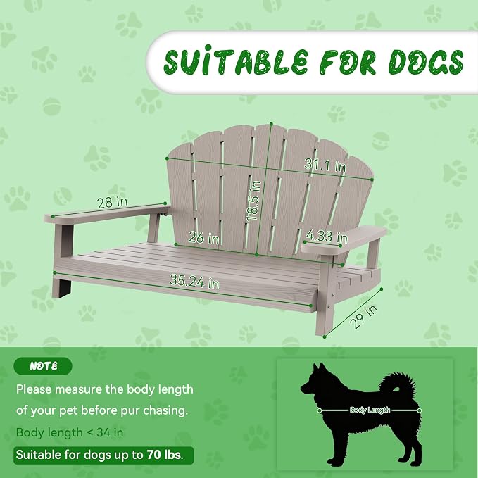 Outdoor Dog Sofa Chair, Grey, 40.24" L x 30.08" W x 20.04" H | Waterproof Resin Dog Bed, For Patio Furniture, Easy Assembly and Clean