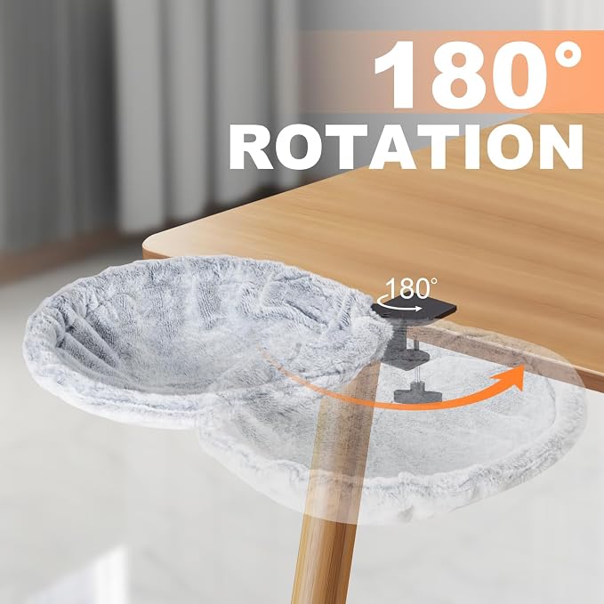 Uross Cat Desk Bed - 180° Rotating Soft & Comfortable Rabbit Fur Bed, Modern Indoor Cat Nest Furniture for Office Desks and Game Tables, Island Table-Supports 50 lbs-(Lightgrey)