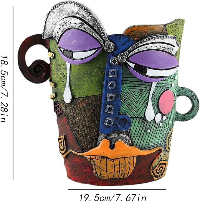 Picasso Flower Pot Colorful Face Art Abstract Resin Flower Pot Unique Face Flower Pot Head Planter for Indoor Outdoor Plants Patio Home Art Decoration (Tears)