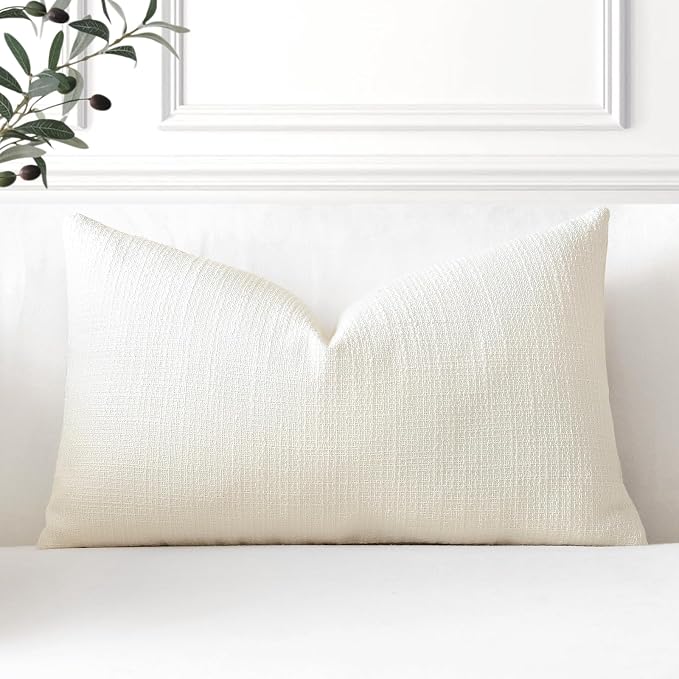 OTOSTAR Linen Throw Pillow Cover Set of 1 Decorative Lumbar Pillowcases Cushion Covers 12x20 Inch for Home Decor Sofa Bedroom Car 30 x 50CM Cream Beige