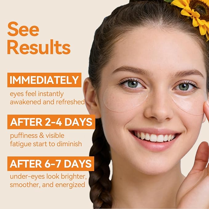 Charge Energy Under Eye Patches (28 Pairs), Vitamin C & Caffeine Eye Mask for Puffy Eyes, Dark Circles and Bags - Cooling Hydrogel Patches, 5-Minute Morning Wake-up Call for Tired Eyes, All Skin