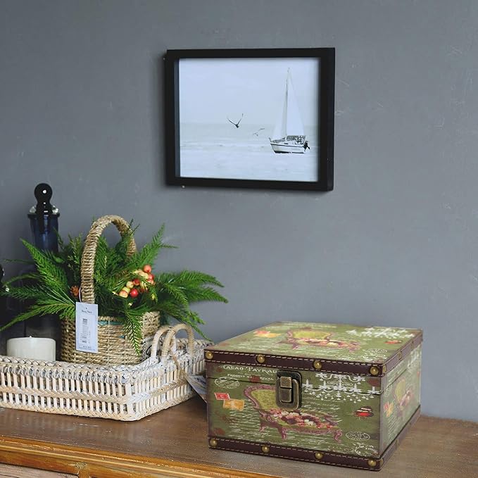 Jolitac Wood Storage Box Set of 3, Vintage Decorative Nesting Boxes Wooden Treasure Storage Crates With Latch, Home Decor Rustic Antique Boxes With Lid for Photos, Jewelry, Cash (Chair)