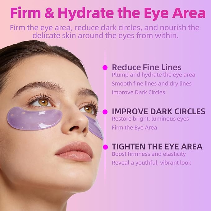 Aero Zen Collagen Under Eye Patches for Reduce Dark Circles,Puffiness & Fine Lines,Restoring Gel Under Eye Masks with Hyaluronic Acid,Bridesmaid Gifts,Birthday Gifts for Women (Purple,24 Pairs)