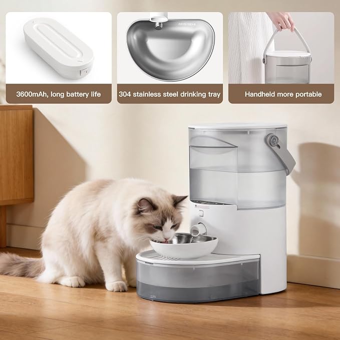 Cat Water Fountain No Filter Automatic Dispenser for Cats Filterless 3.8L | Wireless Stainless Steel Cordless Pet Indoor Catit Bowl Dogs Bowls Wastewater Separation Smart Large Rechargeable Small Dog
