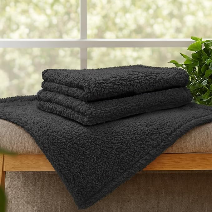 1 Pack 3 Calming Blankets Fluffy Premium Fleece Pet Blanket Soft Sherpa Throw for Dog Puppy Cat Black Large (41"x31") | Fluffy Throw Blanket Washeble for Crate Bed Couch Indoor. Cozy Pet Blanket, Puppy Essentials Dog gift,Black,Large