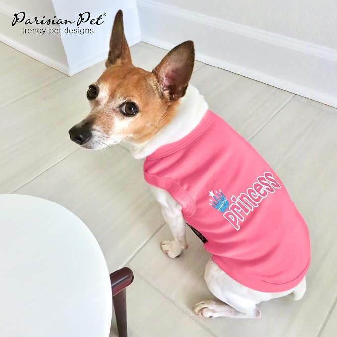 Parisian Pet Princess Dog Shirt – 100% Cotton Shirts for Small Dogs – Pink Sleeveless Puppy Clothes – Lightweight and Breathable Dog Apparel – Girl Dogs Clothes - Stretchy Pet T Shirts