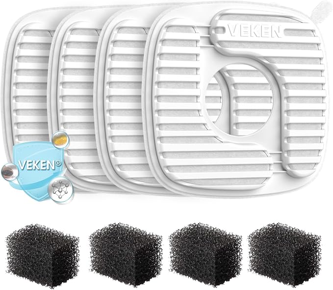 Veken PP Housing Cat Water Fountain Filters, 4 Pack Replacement Filters | and 4 Pack Replacement Pre-Filter Sponges Set for 50oz, 84oz, 95oz or 108oz Automatic Pet Fountain Dog Water Dispenser