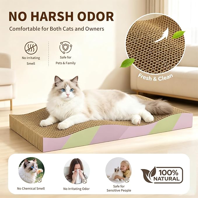 Cat Scratching Board 2-Pack, Reversible Cat Scratcher Pad, Large | Odor-free,Double-sided use,Wave shape,Sturdy,Extra Large,Custom corrugated board,2 Count,cat toys
