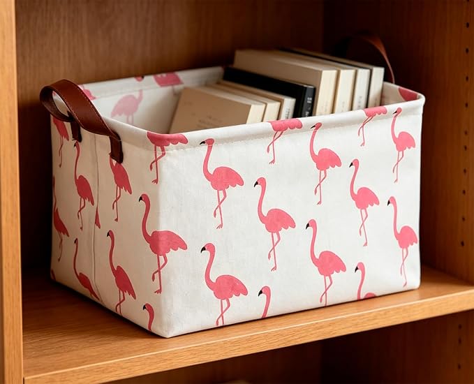 CLOCOR Rectangular Storage Bin,Waterproof Gift Baskets,Room Decor (Flamingo)