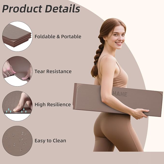 Foldable Yoga Mat,74"Lx32"Wx1/3"Thick,Folding Exercise Mat,Non-slip Wide Pilates Mats for Home Workout/Travel, Portable Yoga Mat Thick for Yoga/Pilates/Camping/Floor Exercises