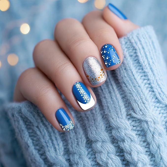 Arbuya Christmas Nail Art Stamping Plates Set of 3 - Winter Snowflakes Fireworks French Tips Stainless Steel Manicure Art Tools for DIY Print Manicure Salon Design Gift Supplies