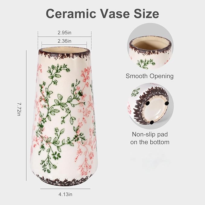 Ceramic Vase, GUKJOB Small Cute Flower Vase for Pampas Grass, Home, Living Room, Dining Table, Farmhouse, Office Decor, Bedroom, Table, and Kitchen Shelf (Green & Pink-A)