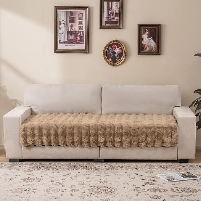 Dogs/Cats Bed Mats, Dog Pad Washable Removable Couch Cover with Anti-Slip Back, Plush Long Fur Mat, Perfect for Small, Medium and Large Dogs.(Light Brown-Bubble, 30"x80")