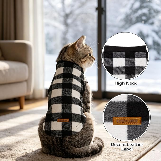 Cat Sweater Warm Fleece Pet Clothes for Cats Only | Soft Cat Vest Puppy Hoodie Coat, Fall Cold Winter Sweatshirt Pullover Clothing also for Small Dogs, Checkered M