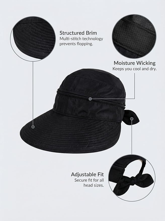2-in-1 Women’s Sun Visor Sun Hat Zipper Off Ponytail Friendly, Lightweight Quick Dry, Summer UV Protection