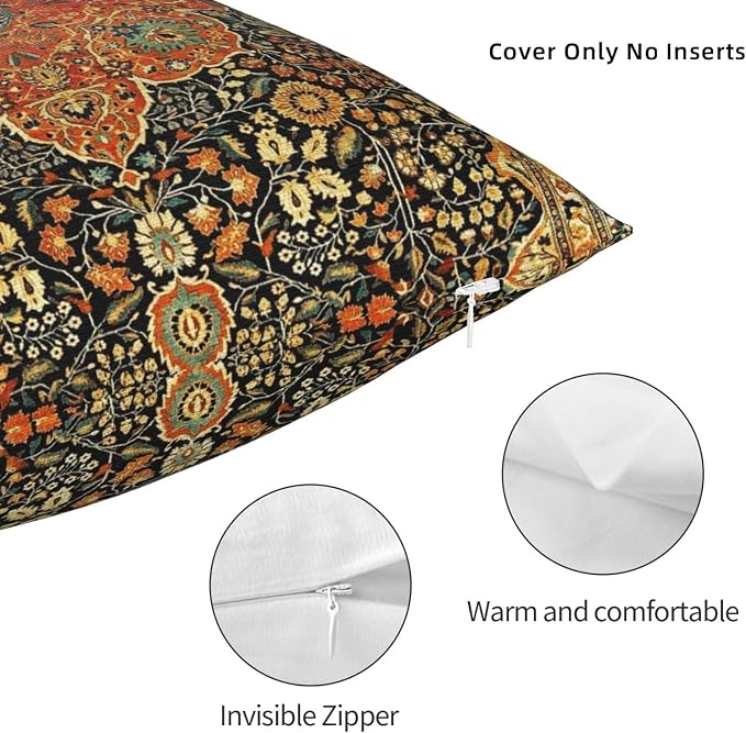 Antique Persian Mohtashem Kashan Rug Print Pillow Covers Decorative Square Throw Pillowcase 18x18 Inch Couch Cushion Cover for Home Decor Living Room Bedroom College Dorm Bed Car Sofa