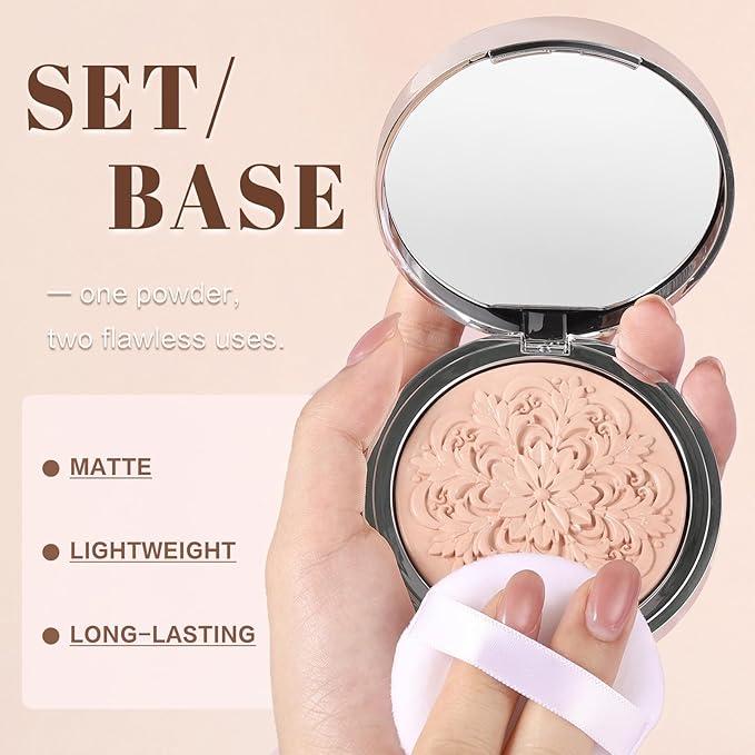 UCANBE 2-in-1 Set & Prime Pressed Setting Powder – Lightweight Foundation Coverage & Oil Control, Hydrating | Long-Lasting | Alcohol-Free | Paraben-Free | Smooth Matte Finish (Light)