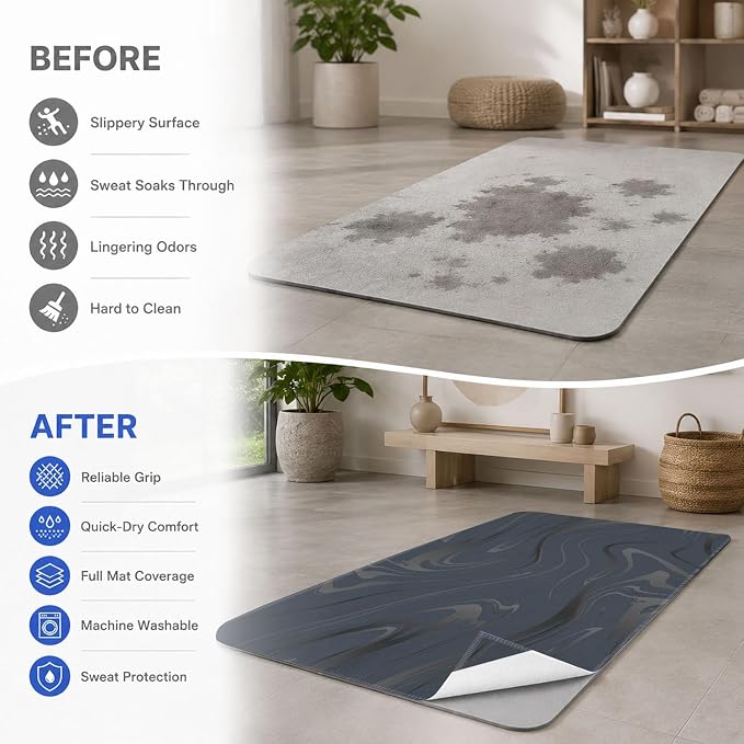 Yoga Mat Towel, Hot Yoga Non Slip with 4 Corner Pockets, 70 x 26 in | Soft Absorbent Microfiber With Four Corner Pockets, Fits Over Yoga Mats For Hot Yoga, Pilates, Gym, And Travel