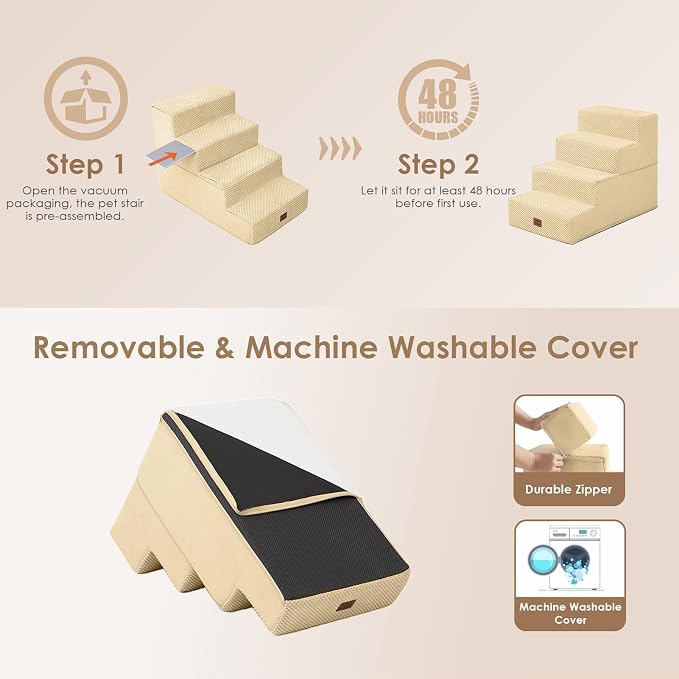 EHEYCIGA Dog Stairs for Bed 18" H, Dog 4-Steps for High Bed, Graige | Pet Steps for Small Dogs and Cats, Non-Slip Balanced Pet Ramp Indoor